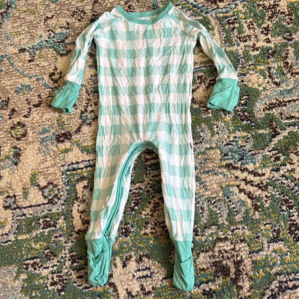 Little Sleepies Mint Green Checkered One Piece